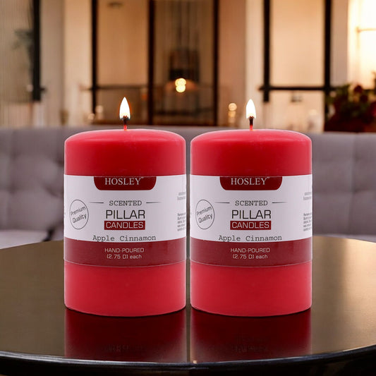Hosley Set of 2 Apple Cinnamon 4Inchs Pillar Candles