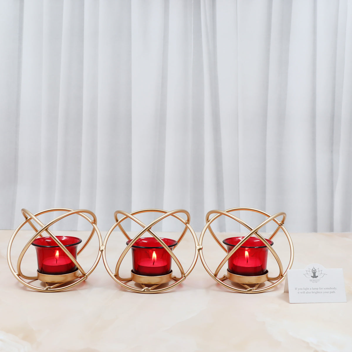 Hosley Iron Red Glass Tealight Holder