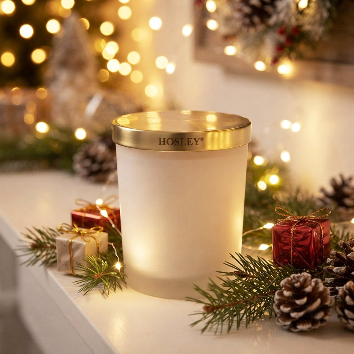 HOSLEY Unscented Wax Candle with Frosted Glass Jar