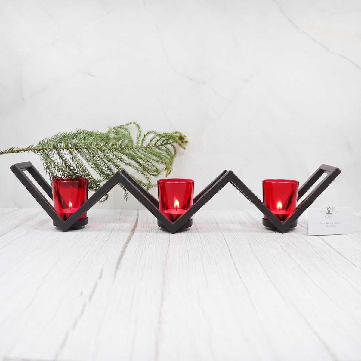 Hosley 3 Cup Decorative Tealight Holder with Red Glass