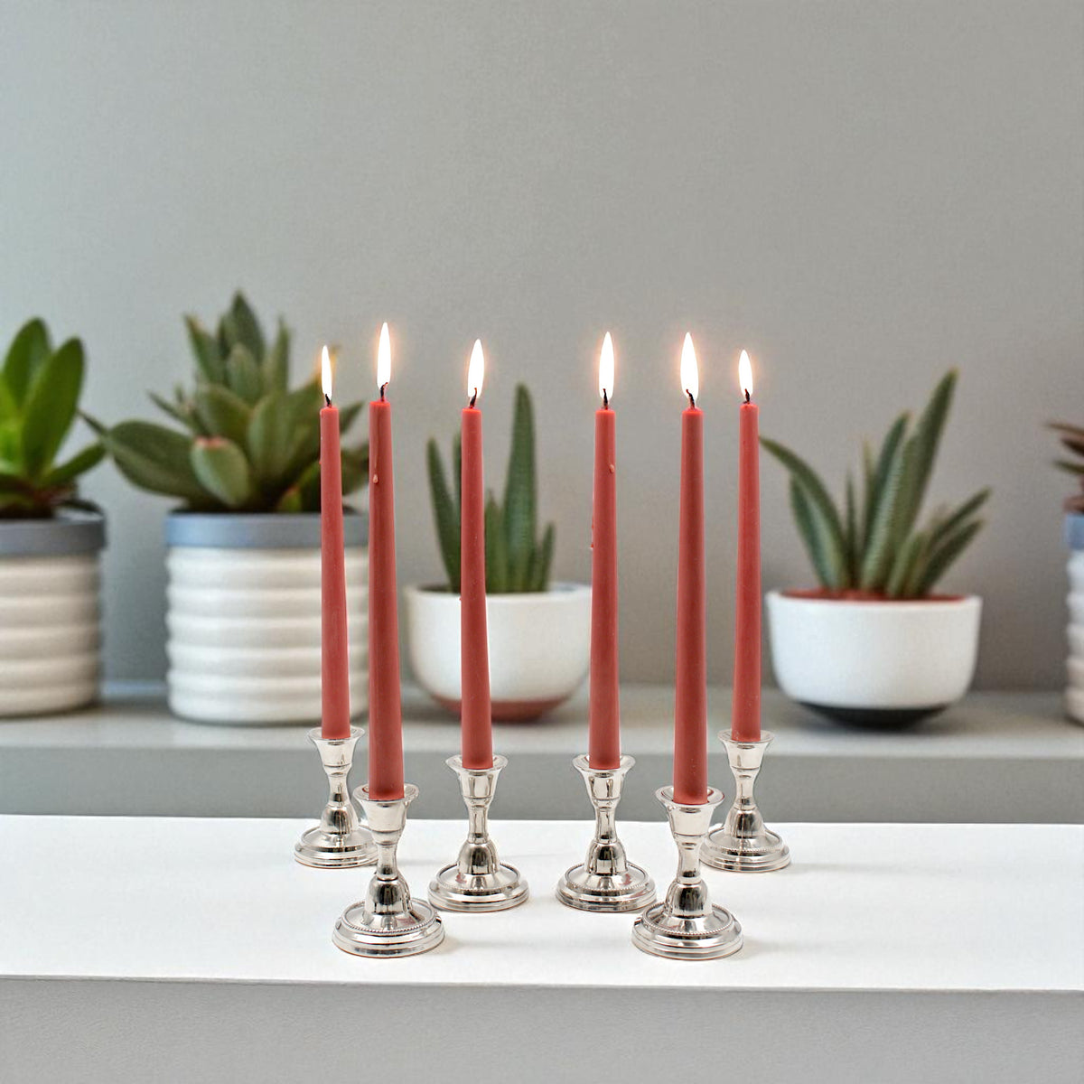 HOSLEY Pack of 6 Rustic Sandalwood Fragrance Taper Candles 10 Inch Long|Dinner Candles|Smokeless & Dripless|Celebration Candles|Long Burning|Perfect for Home Decor, Lighting|Burn Time 9 Hours| Brown