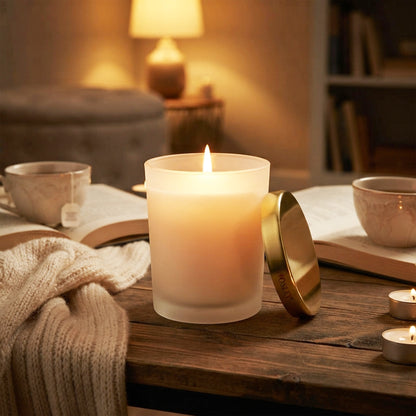 HOSLEY Vanilla Scented Candle with Frosted Glass Jar