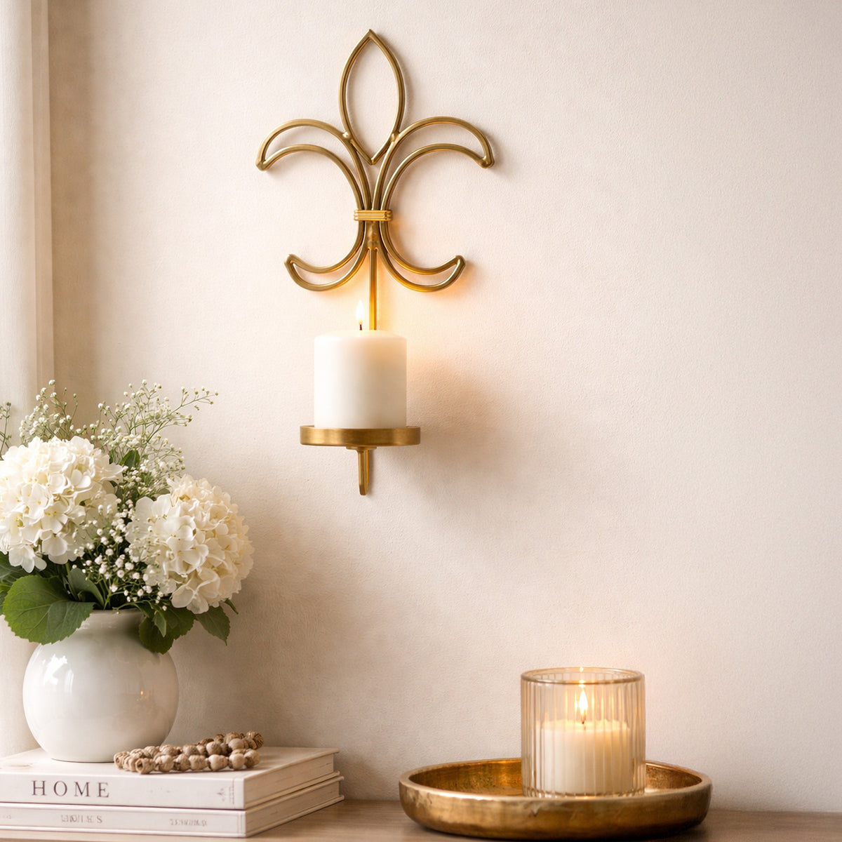 Hosley Wall Candle Holder Iron Candle Holder Hanging Wall,Gold, Pack of 1