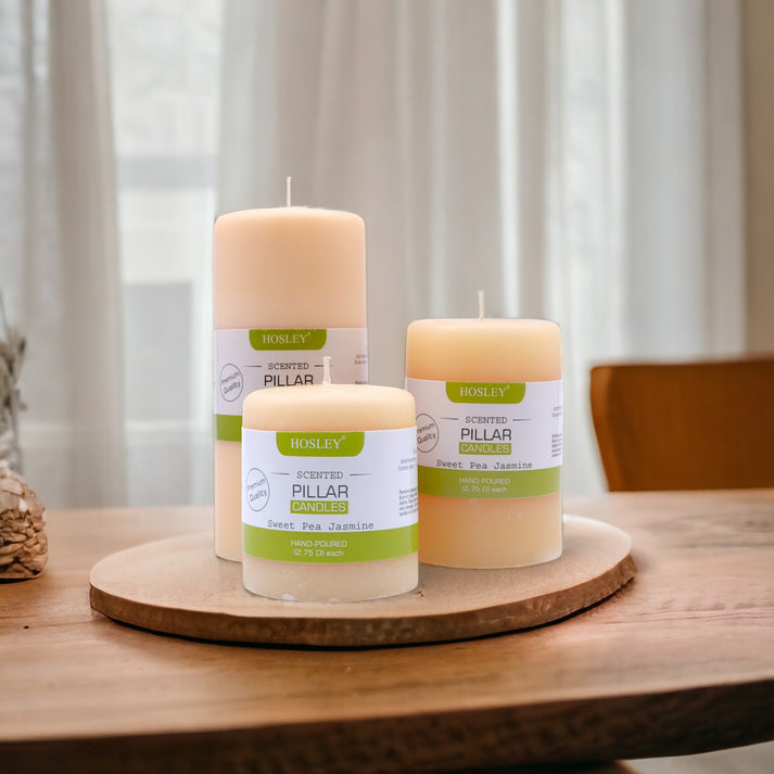 Hosley Set 3 Decorative Cinnamon Highly fragranced Pillar Candle