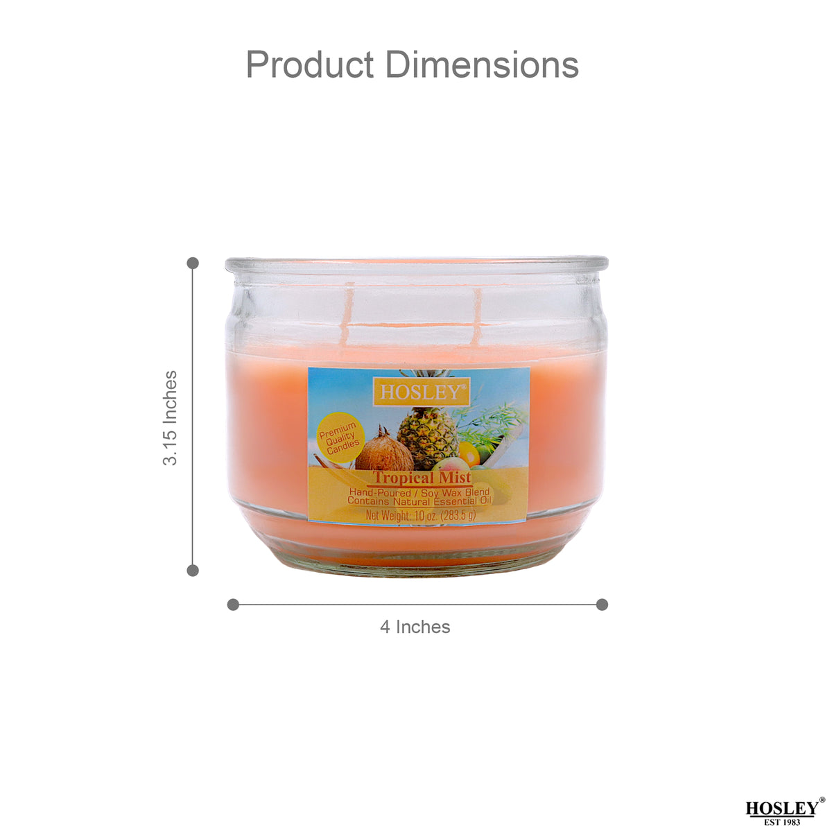 Hosley® Tropical Mist, Highly Fragranced, 2 Wick, 10 Oz wax, Jar Candle