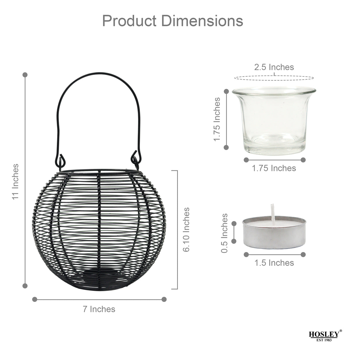 Hosley Tealight Candle Holders, Metal Wire Lantern Candle Holder, Black, Pack of 1