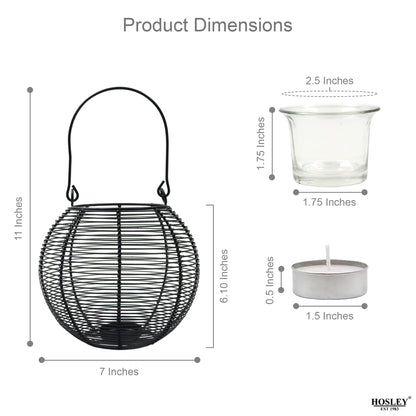 Hosley Tealight Candle Holders, Metal Wire Lantern Candle Holder, Black, Pack of 1