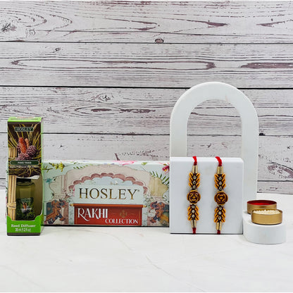 HOSLEY Pine Tree Reed Diffuser | Rakhi Gift Set | 35 ml