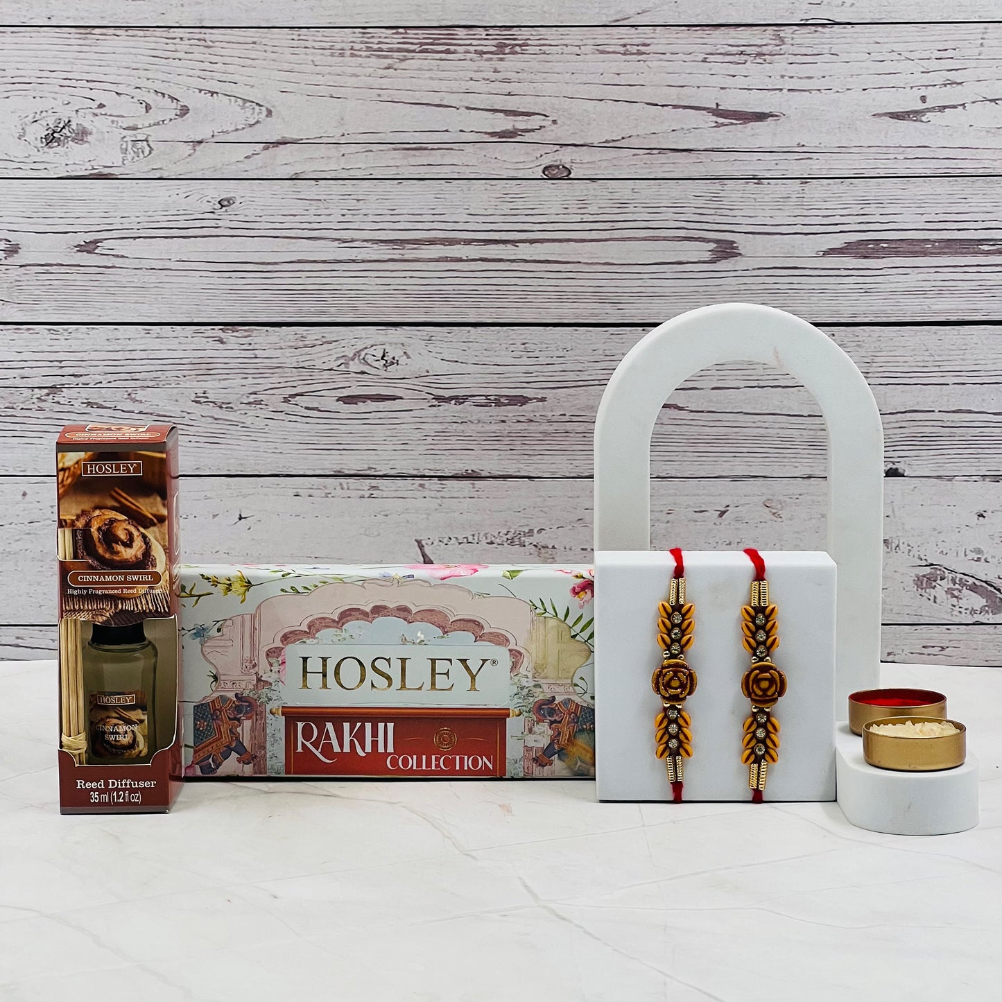 HOSLEY Cinnamon Swirl Reed Diffuser | Rakhi Gift Set | 35 ml