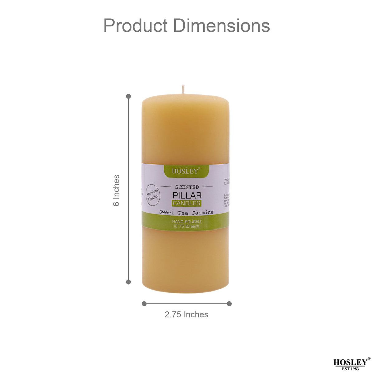 Hosley® Sweet Pea Jasmine Highly Fragranced 6inch Pillar Candle