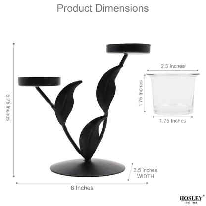 Hosley Trendy Leaves Tealight Holder with 2 Clear Glasses