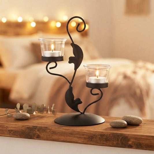 Hosley Decorative Tealight Holder with 2 Clear Glasses