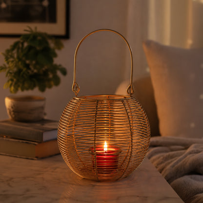 Hosley Tealight Candle Holders, Metal Wire Lantern Candle Holder, Gold, Pack of 1