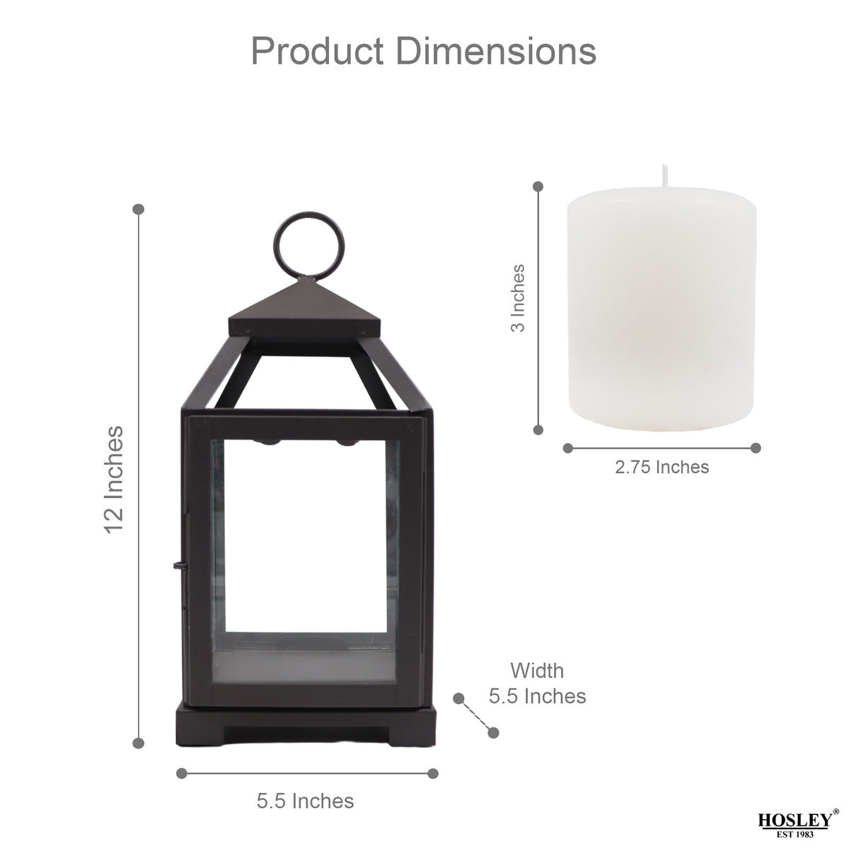 Hosley Clear Glass and Iron Classic Style Lantern Candle Holder 12 Inch High With Pillar Candle for Home Decoration Ideal Gift