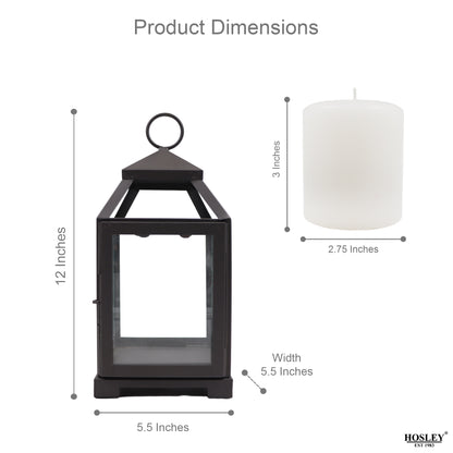 Hosley Clear Glass and Iron Classic Style Lantern Candle Holder 12 Inch High With Pillar Candle for Home Decoration Ideal Gift
