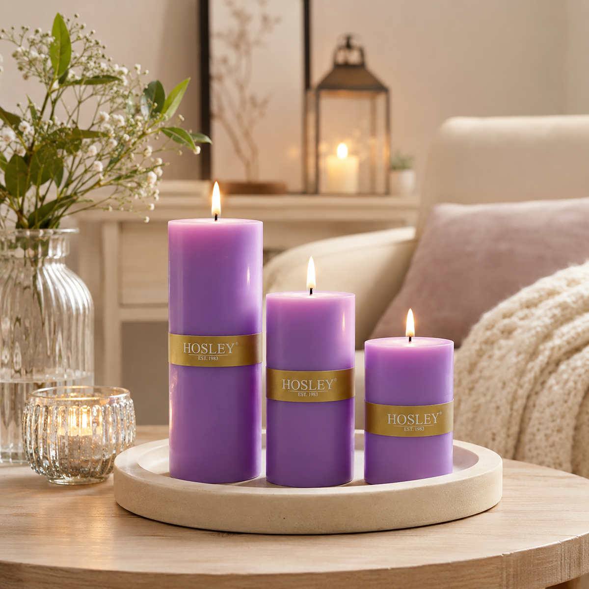 Lavender Scented Pillar Candle Set of 3