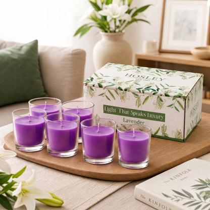 Hosley Lavender Votive Glass Candle | Perfume Candles for Home | (Purple, Pack of 6)