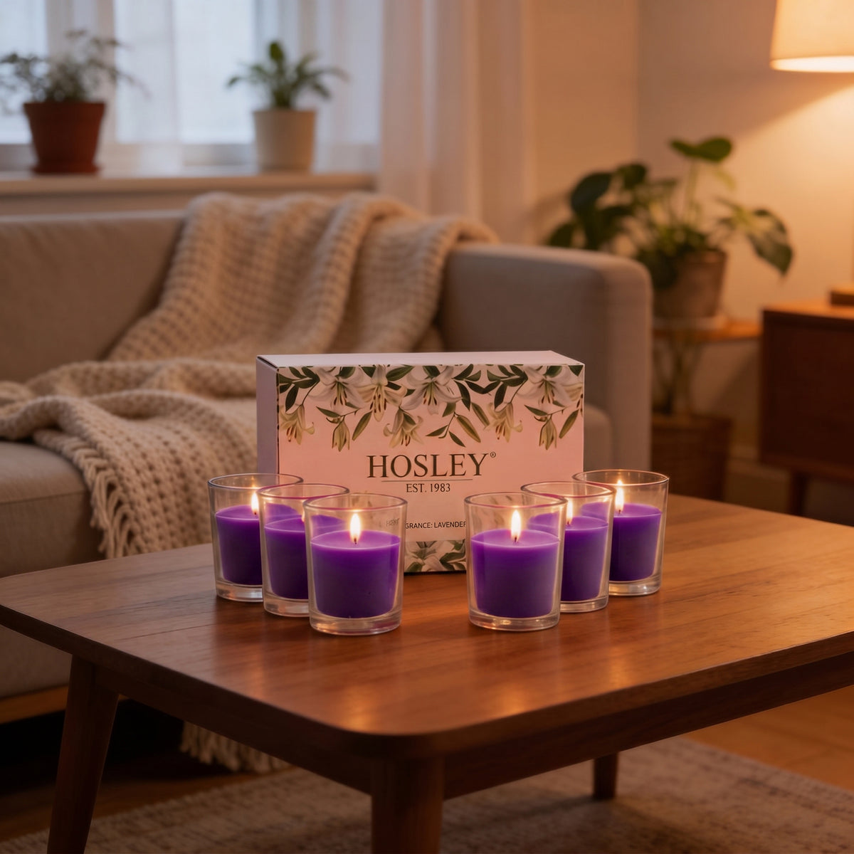 Hosley Lavender Votive Glass Candle | Perfume Candles for Home | (Purple, Pack of 6)