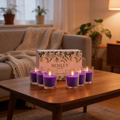 Hosley Lavender Votive Glass Candle | Perfume Candles for Home | (Purple, Pack of 6)