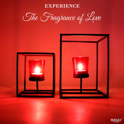 Hosley Pack of 2 Decorative Tealight Holders with Red Glass