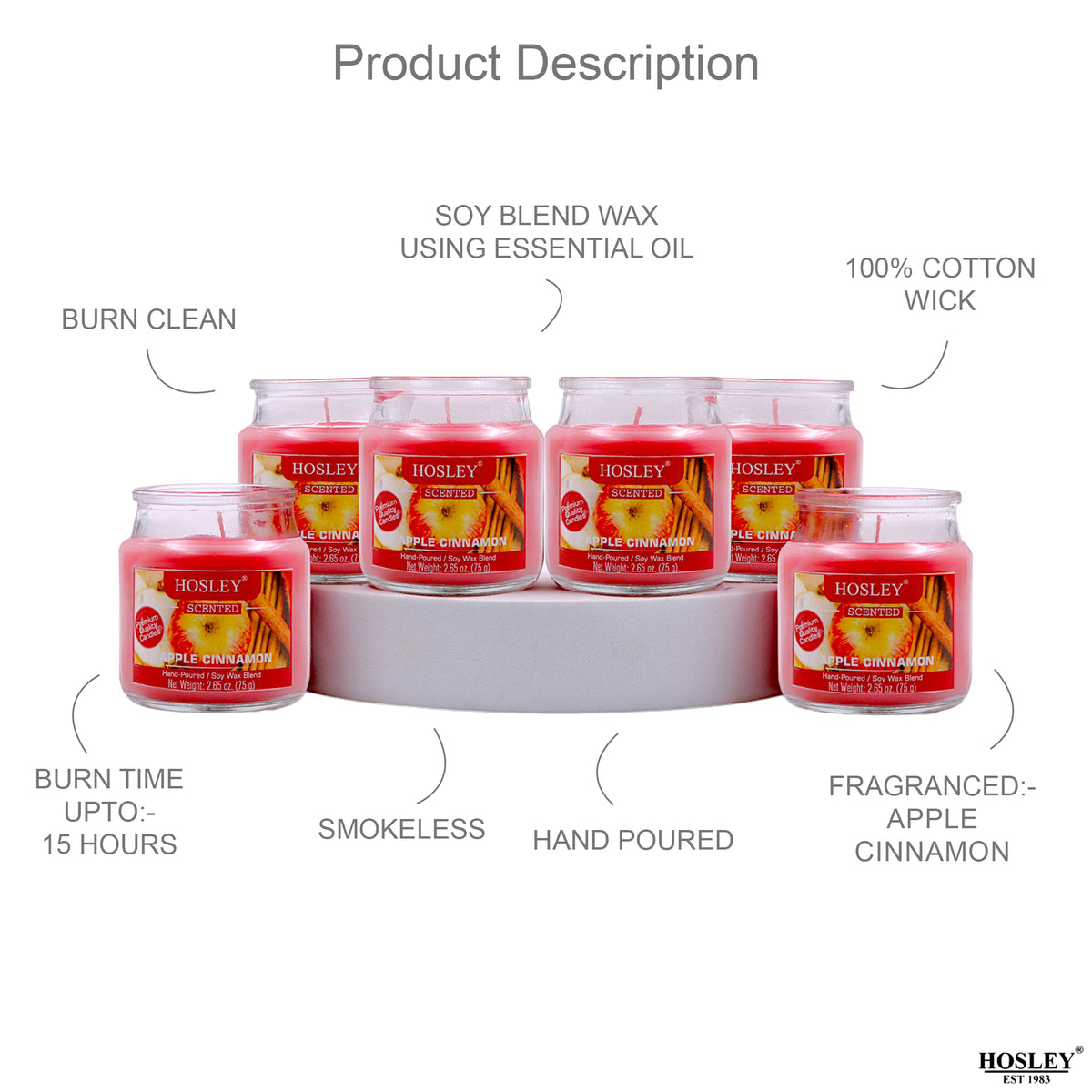 Hosley® Apple Cinnamon Jar Candles - Set of 6