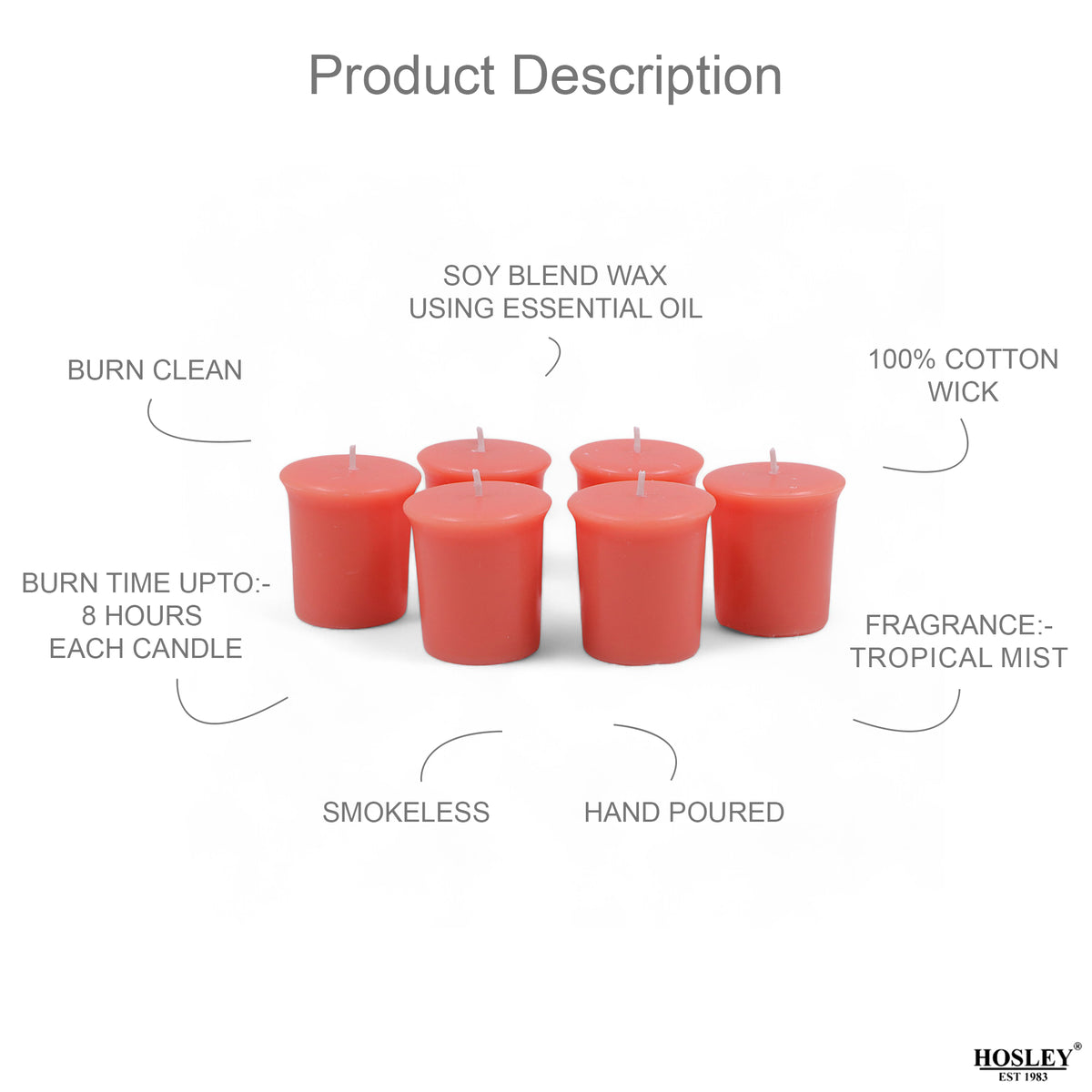 Set of 6 Hosley® 15 Hour Burn Time Each, Tropical Mist Highly Fragranced  Votive Candles
