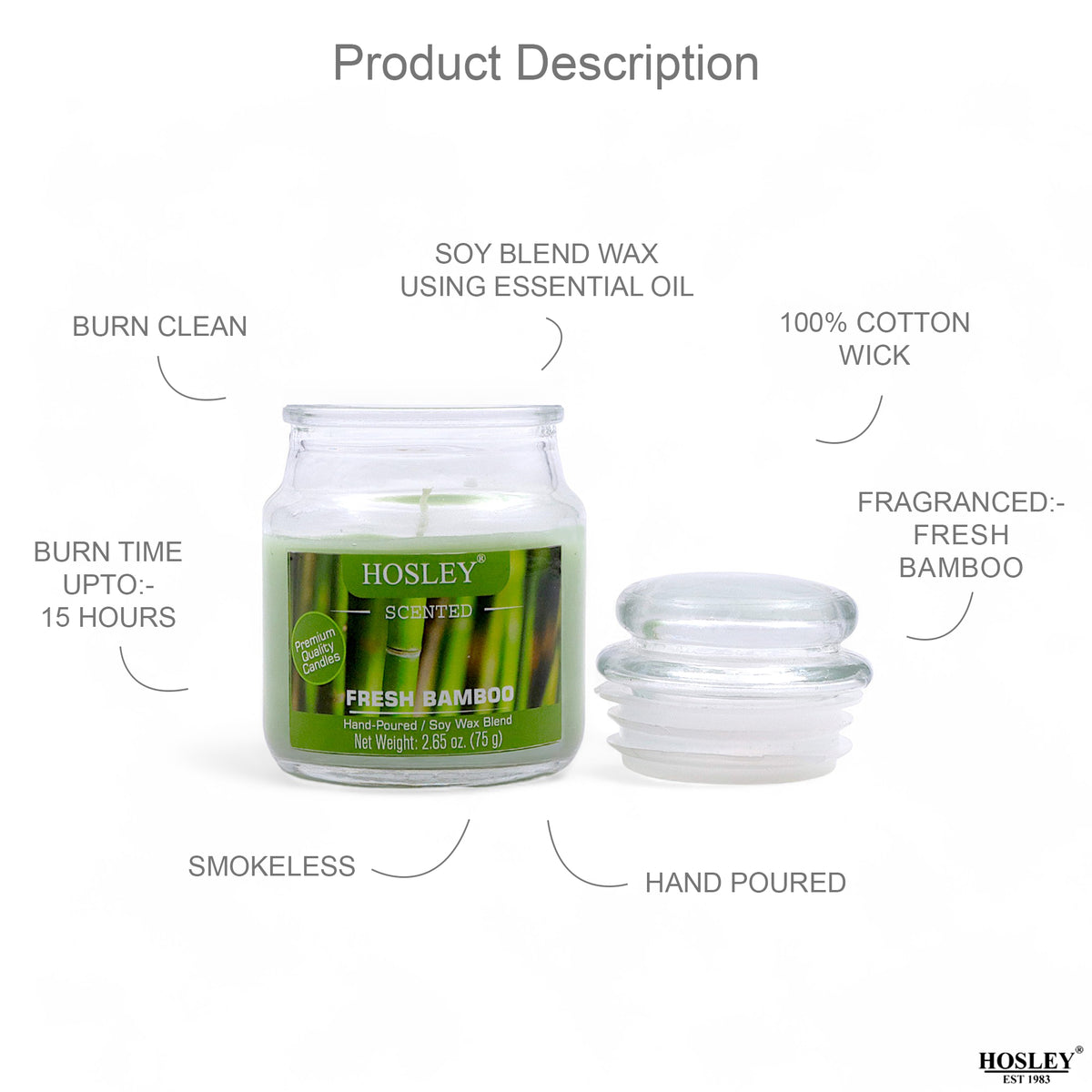 Hosley Fresh Bamboo Fragranced Jar Candle – 2.65 Oz