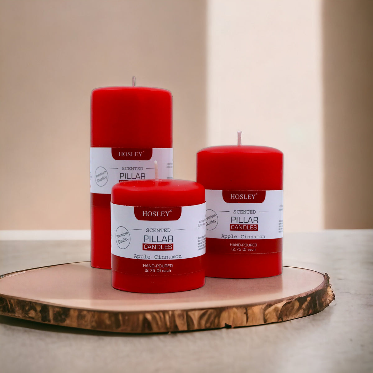 Hosley Set 3 Decorative Cinnamon Highly fragranced Pillar Candle