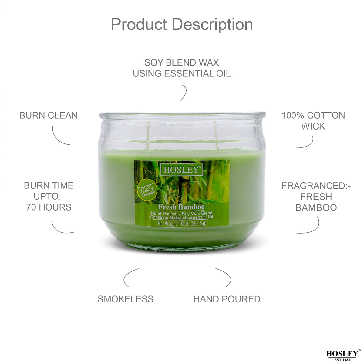 Hosley® Fresh Bamboo  Highly Fragranced, 2 Wick, 10 Oz wax, Jar Candle