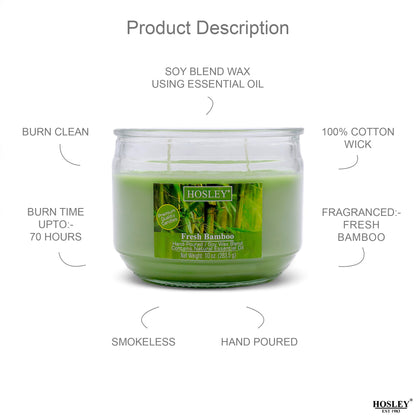 Hosley® Fresh Bamboo  Highly Fragranced, 2 Wick, 10 Oz wax, Jar Candle