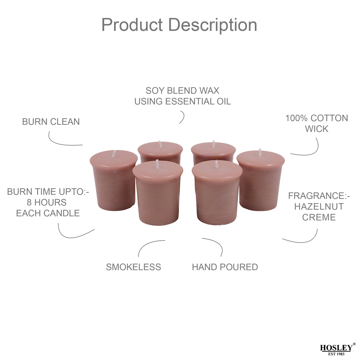 Set of 6 Hosley® 15 Hour Burn Time Each, Hazelnut Creme Highly Fragranced  Votive Candles