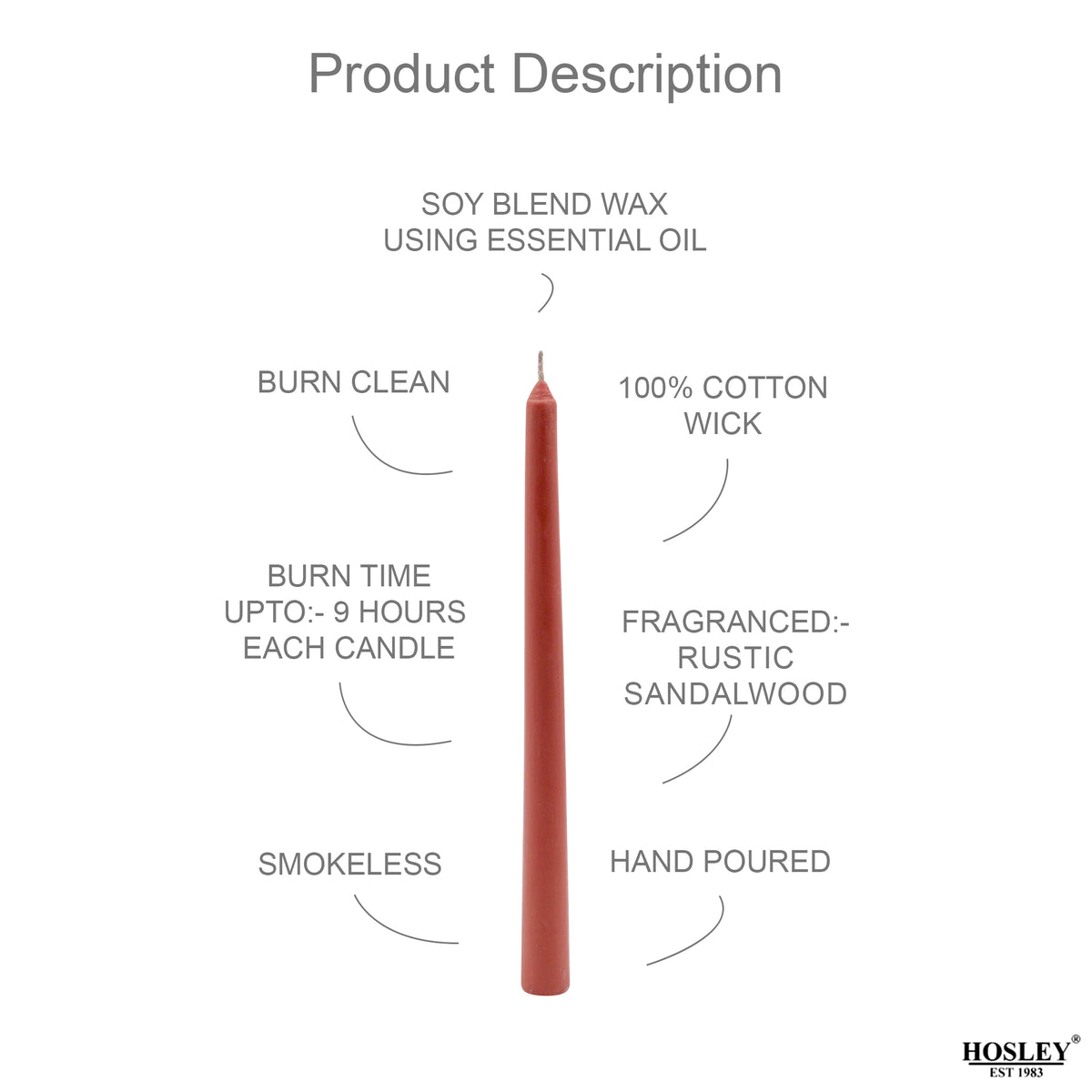 HOSLEY Pack of 4 Rustic Sandalwood Fragrance Taper Candles 10 Inch Long|Dinner Candles|Smokeless & Dripless|Celebration Candles|Long Burning|Perfect for Home Decor, Lighting|Burn Time 9 Hours| Brown