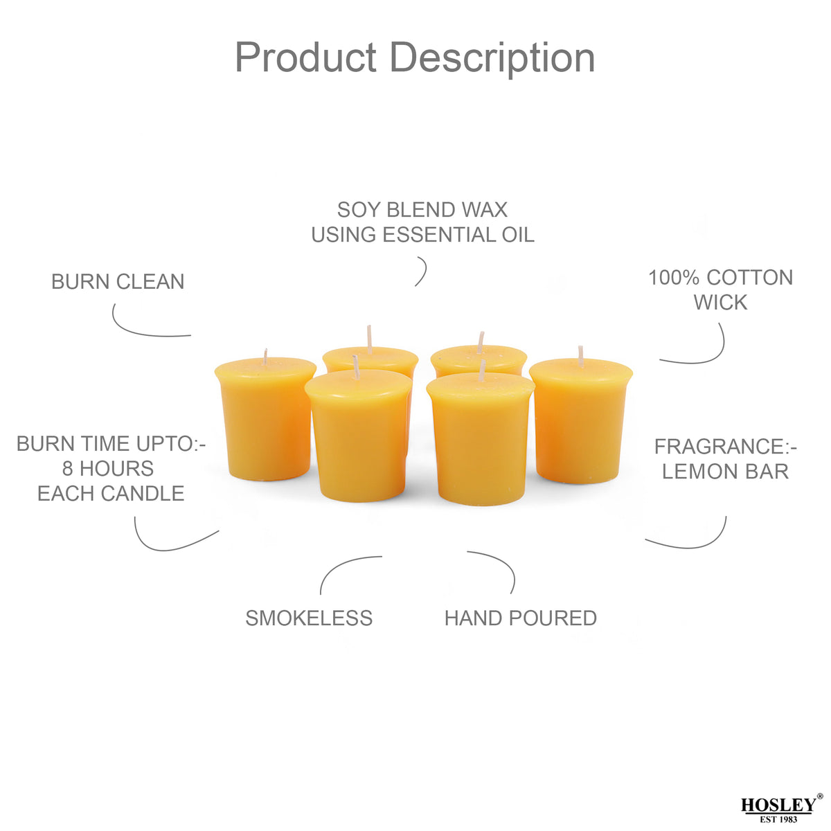 Set of 6 Hosley® 15 Hour Burn Time Each, Lemon Bar Highly Fragranced  Votive Candles
