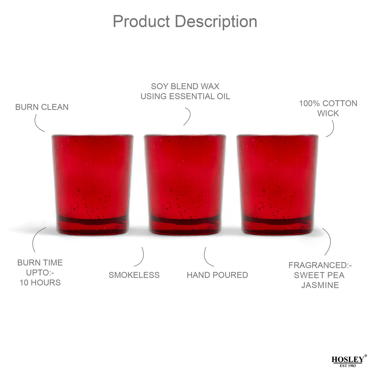 Hosley Set 3 Fragrance Metallic Red Glass Candle
