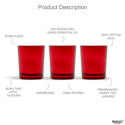 Hosley Set 3 Fragrance Metallic Red Glass Candle