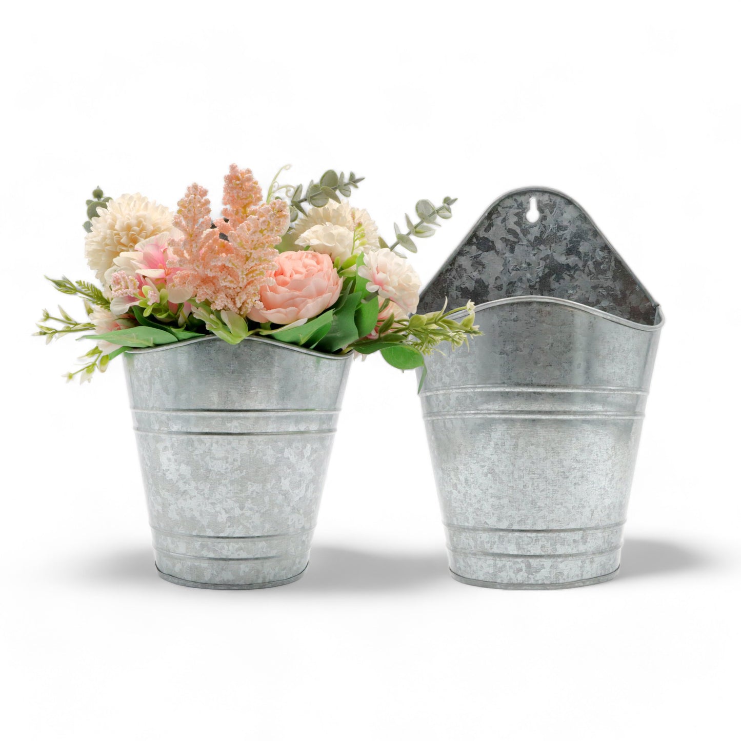 HOSLEY Metal Galvanized Wall Planters, Pack of 2, Silver