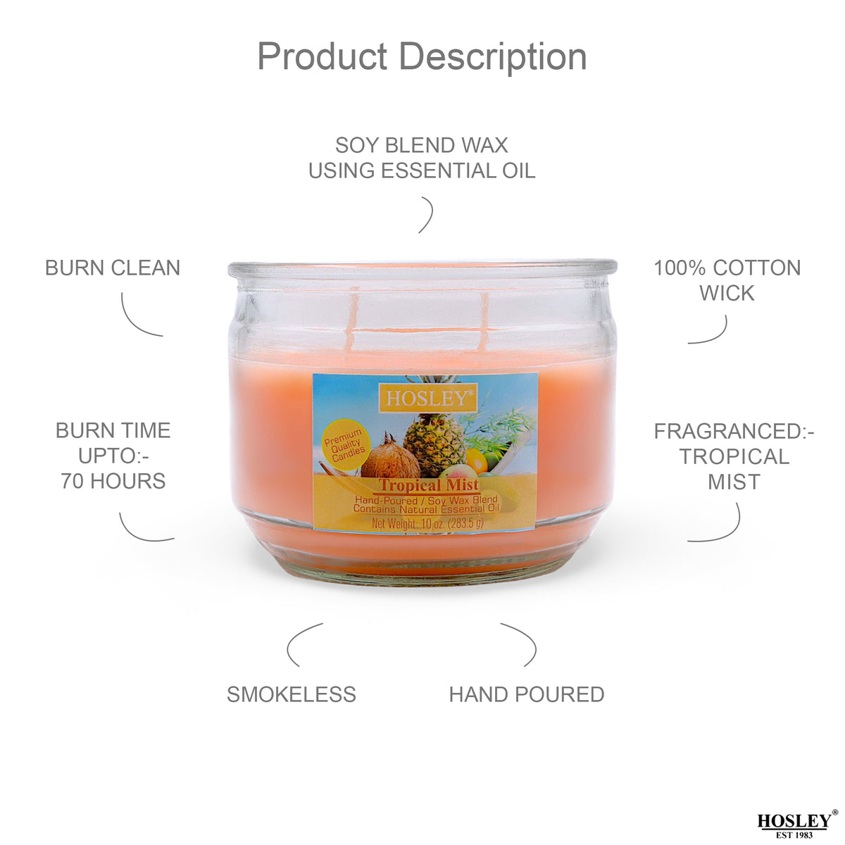Hosley® Tropical Mist, Highly Fragranced, 2 Wick, 10 Oz wax, Jar Candle