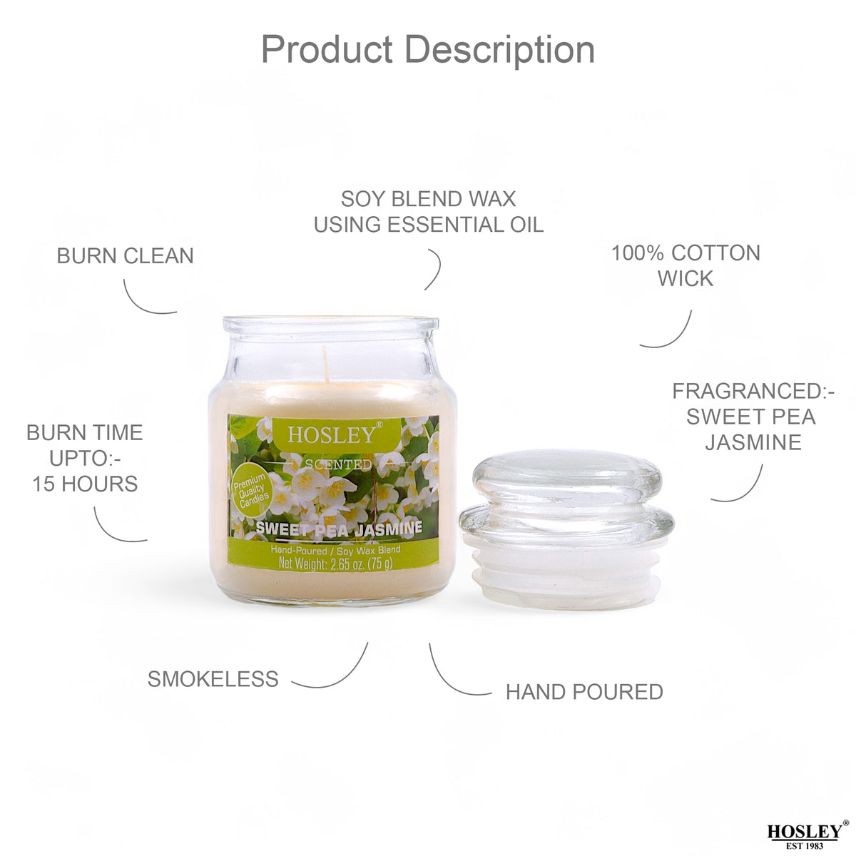 Hosley® Sweet Pea Jasmine Highly Fragranced, 2.65 Oz wax, Jar Candle