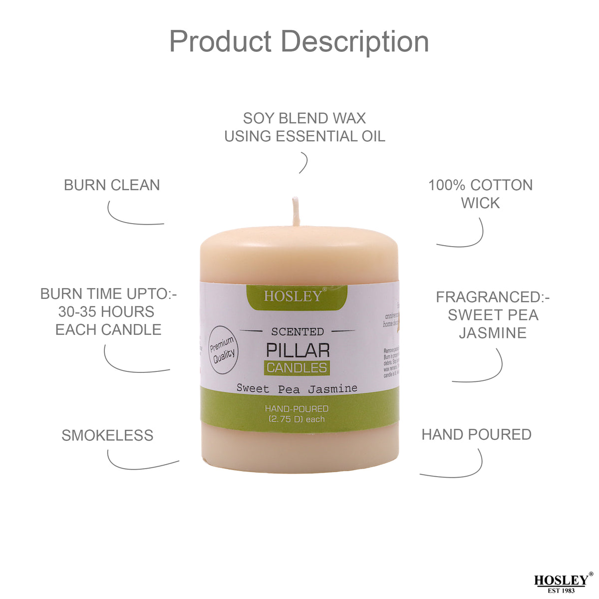 Hosley® Sweet Pea Jasmine Highly Fragranced 3inch Pillar Candle