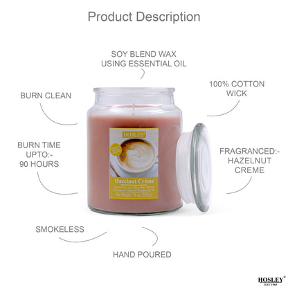 Hosley® Hazelnut Crème Highly Fragranced, 18 Oz wax, Large Jar Candle