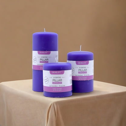 Hosley Set 3 Decorative Lavender Highly fragranced Pillar Candle