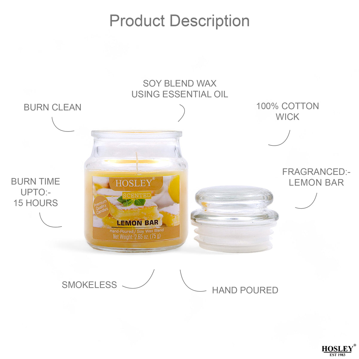 Set of 3 Hosley® Lemon Bar  Highly Fragranced Jar Candles, 2.65 Oz wax each