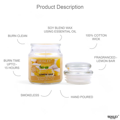 Set of 3 Hosley® Lemon Bar  Highly Fragranced Jar Candles, 2.65 Oz wax each