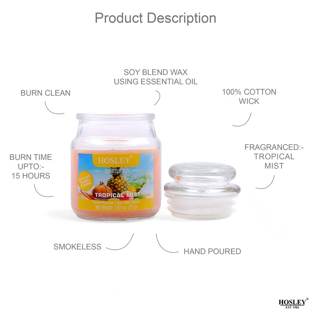 Hosley® Tropical Mist Highly Fragranced, 2.65 Oz wax, Jar Candle
