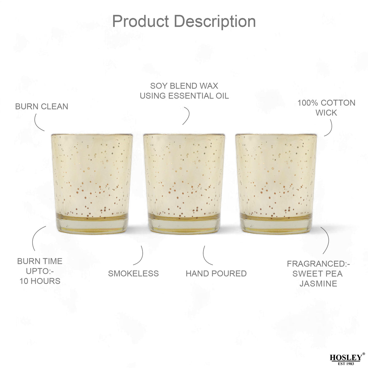 Hosley Set 3 Fragrance Metallic Gold Glass Candle