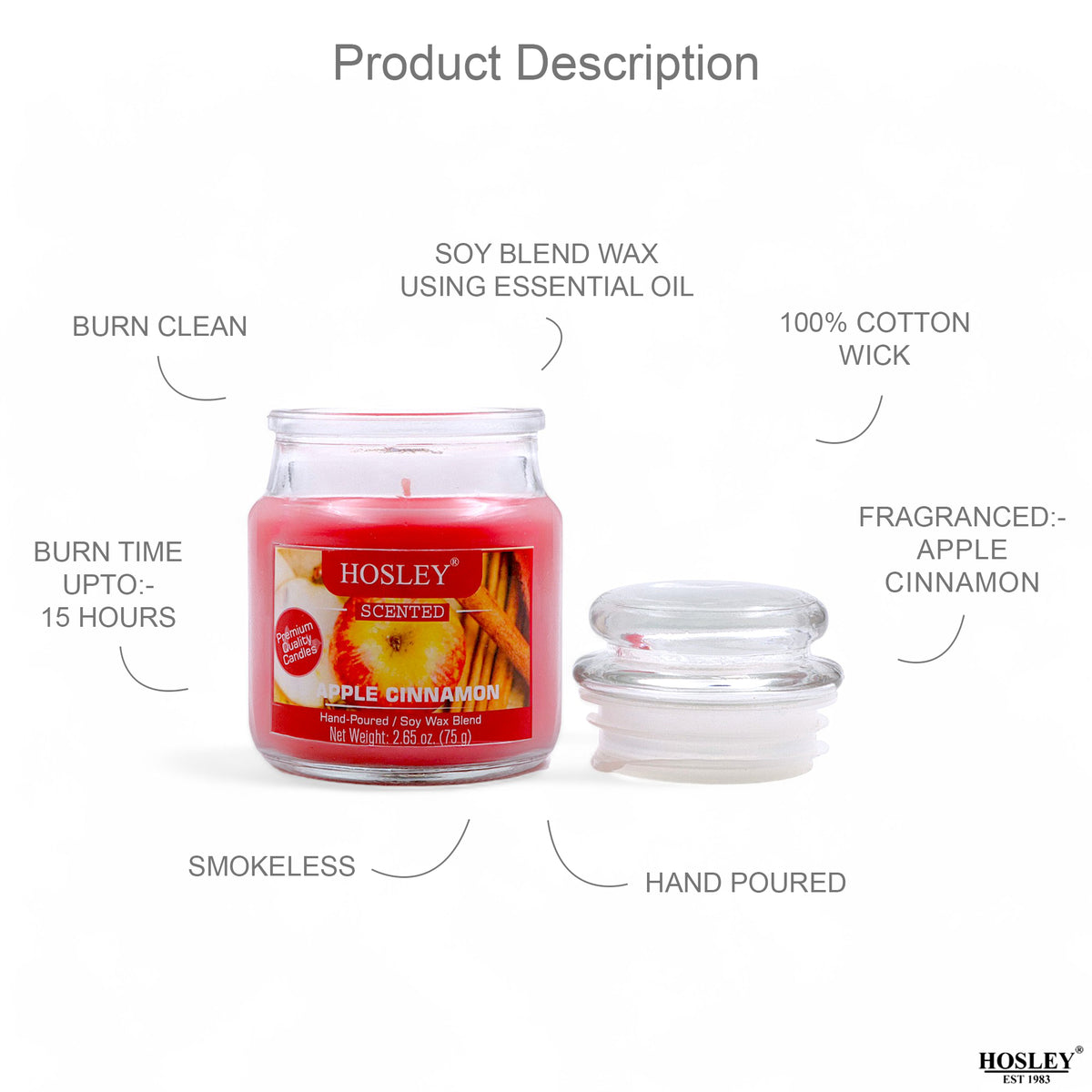 Hosley Apple Cinnamon Fragranced Jar Candles – Set of 3, 2.65 Oz Each