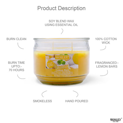Hosley® Lemon Bar Highly Fragranced, 2 Wick, 10 Oz wax, Jar Candle