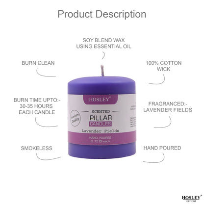 Hosley® Lavender Fields Highly Fragranced 3inch Pillar Candle