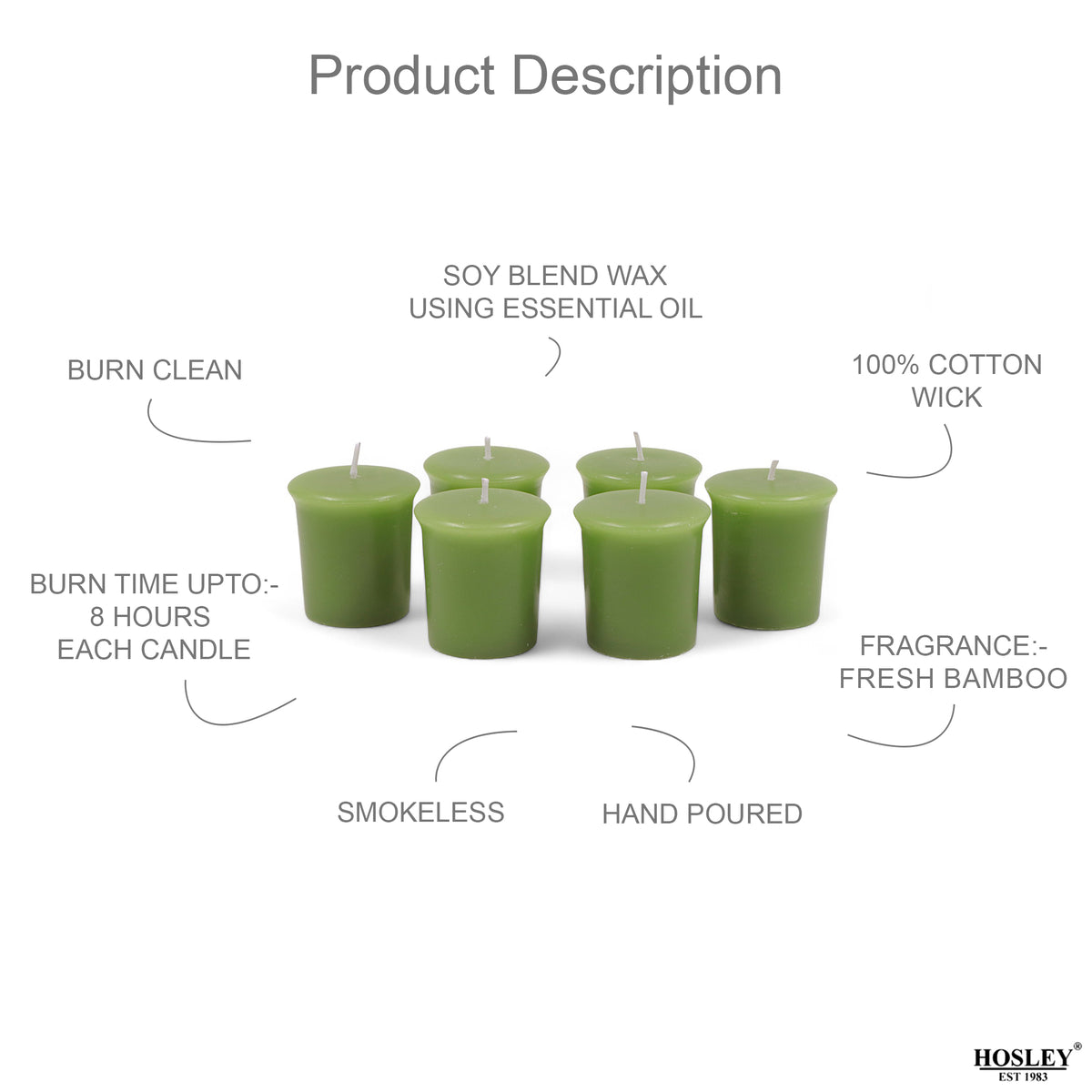 Set of 6 Hosley® 15 Hour Burn Time Each, Fresh Bamboo Highly Fragranced  Votive Candles