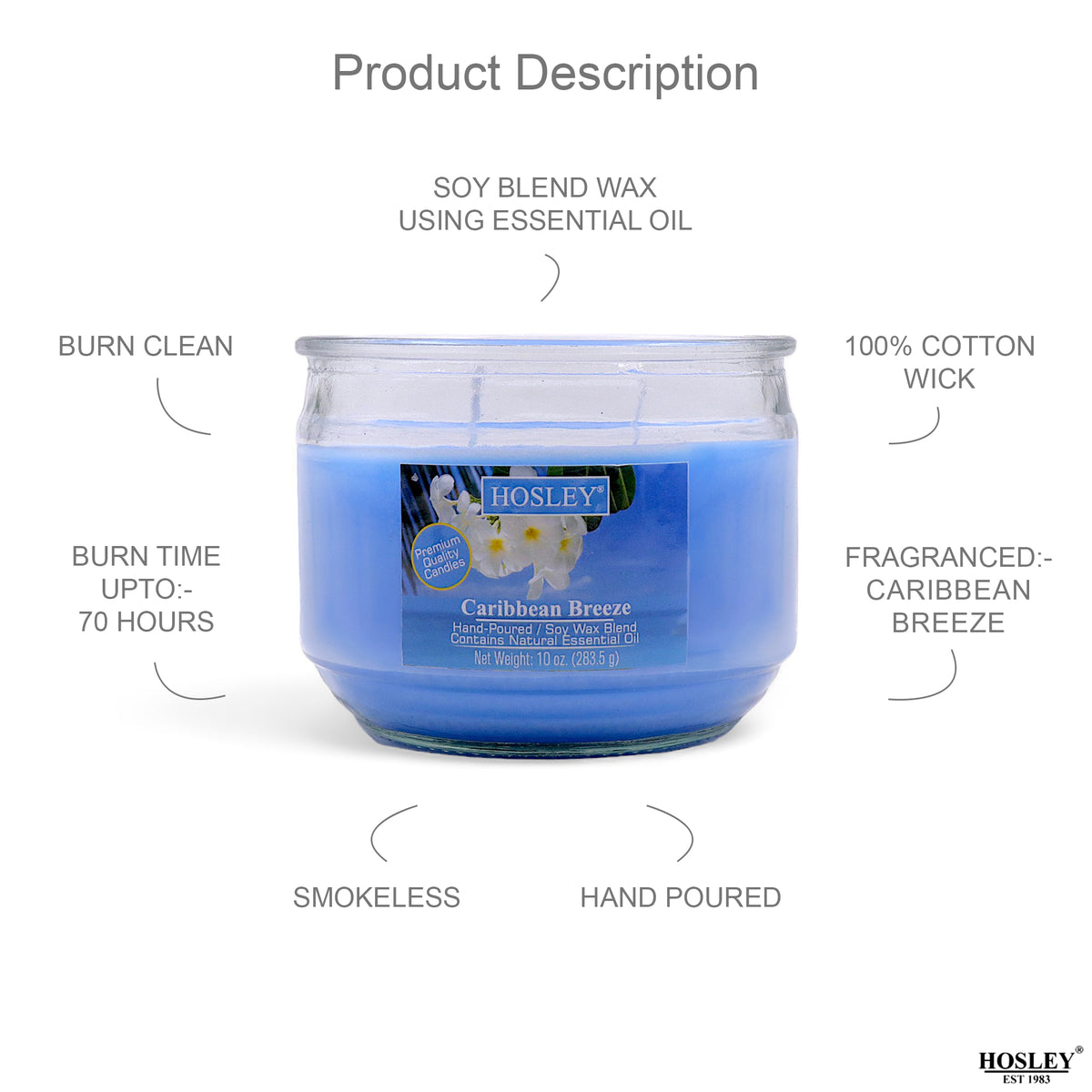 Hosley® Caribbean Breeze Highly Fragranced, 2 Wick, 10 Oz wax, Jar Candle
